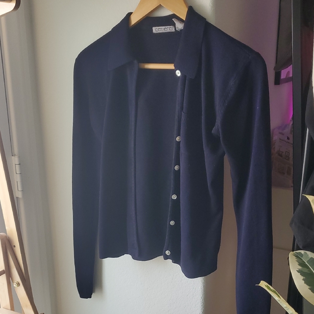 Dark Navy Button-Front Women's Sweater Cardigan